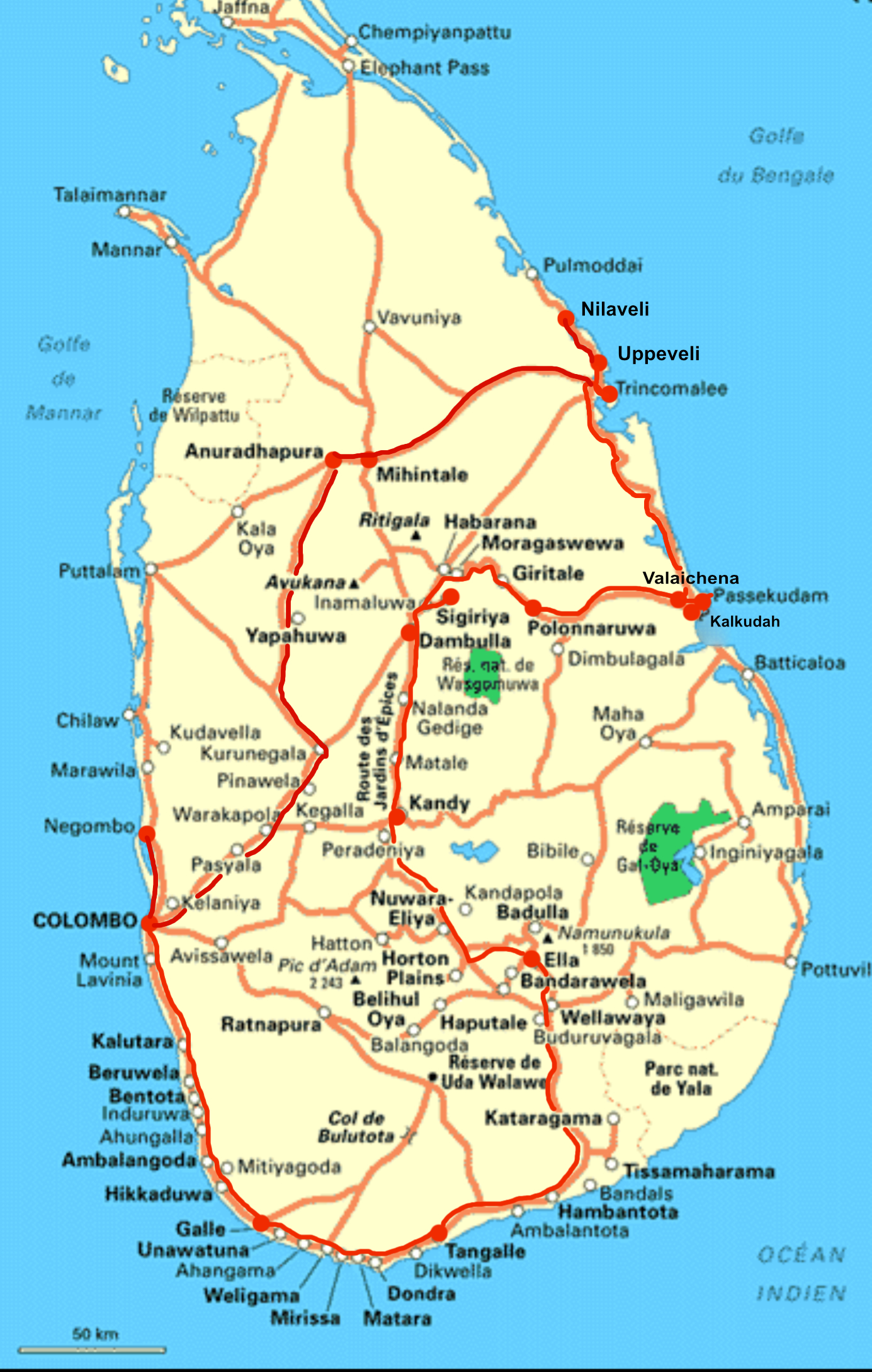 Sri Lanka- carte tracée